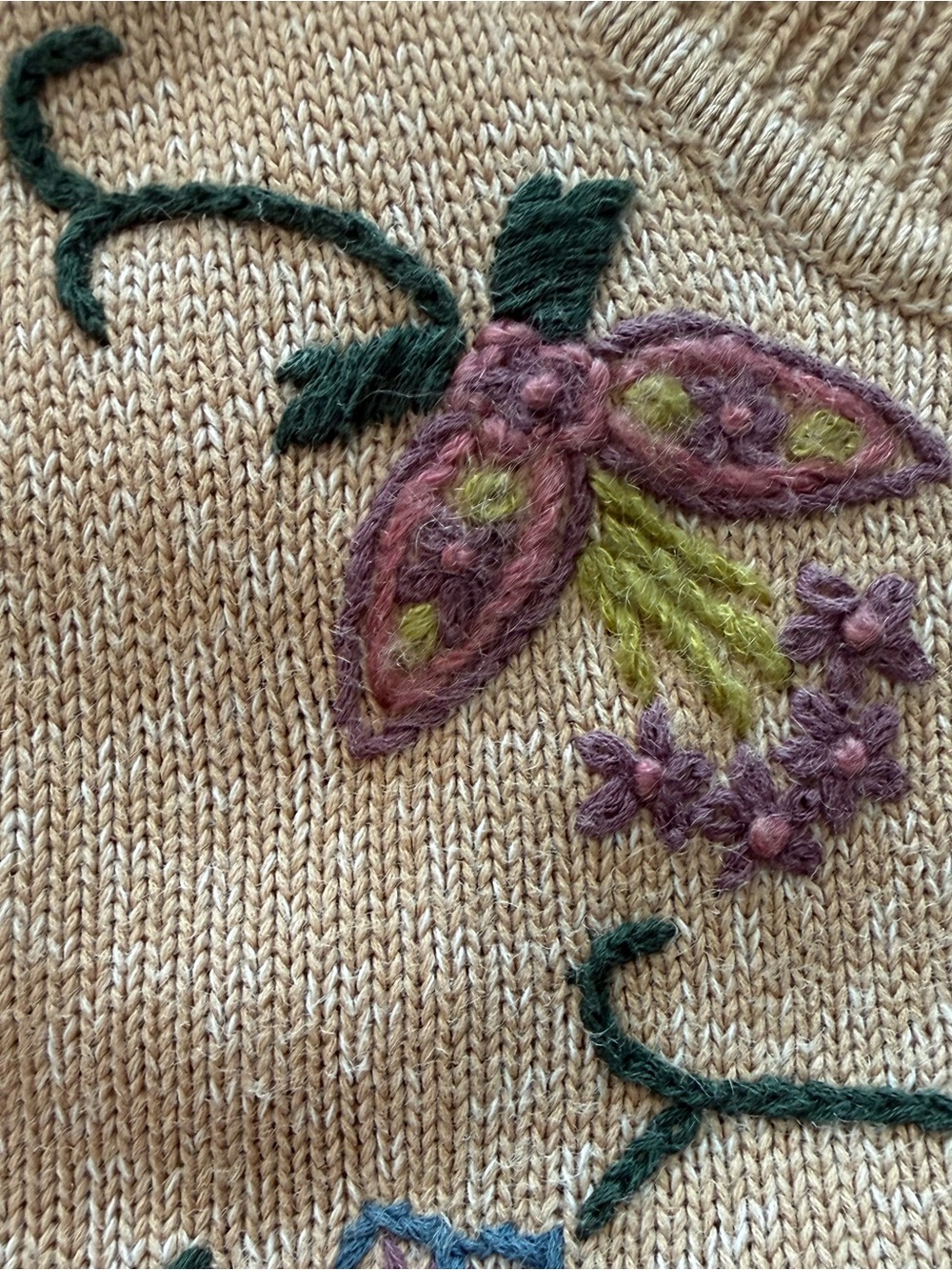 Alfred Dunner Vintage Embroidered Sweater Heathered Tan Floral Pattern Fall - Picture 2 of 13
